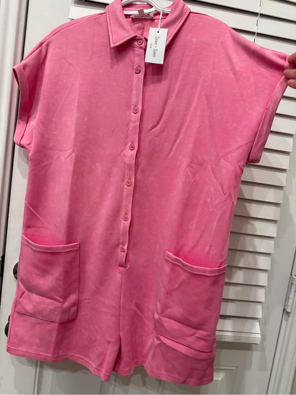 Pink Button-Front Short Sleeve Romper
